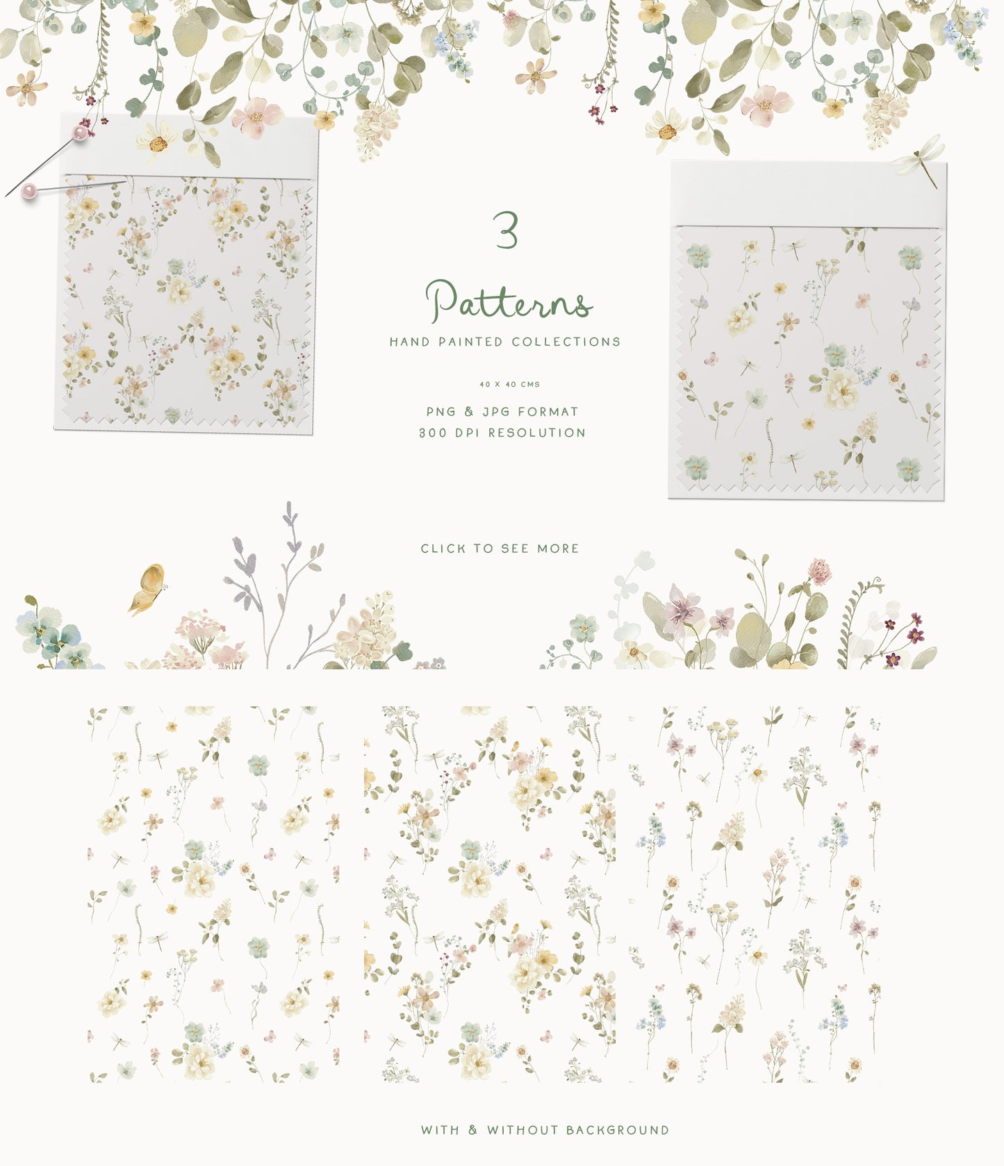 Easter watercolor cottagecore Bunny Spring wildflower meadow set