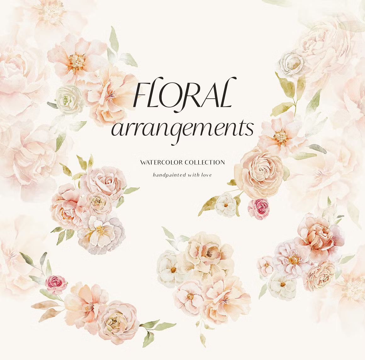 Peach watercolor flowers collection clipart