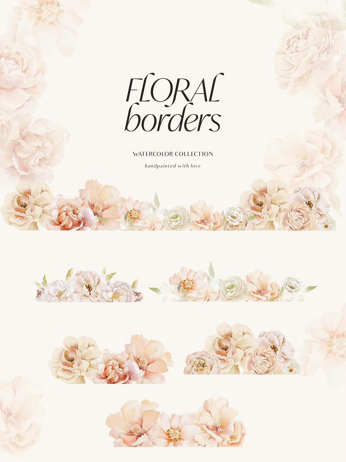 Peach watercolor flowers collection clipart