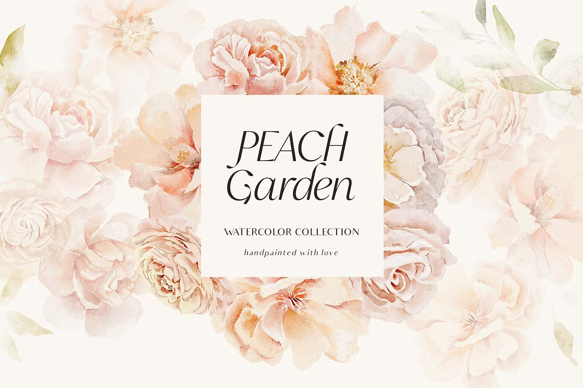 Peach watercolor flowers collection clipart
