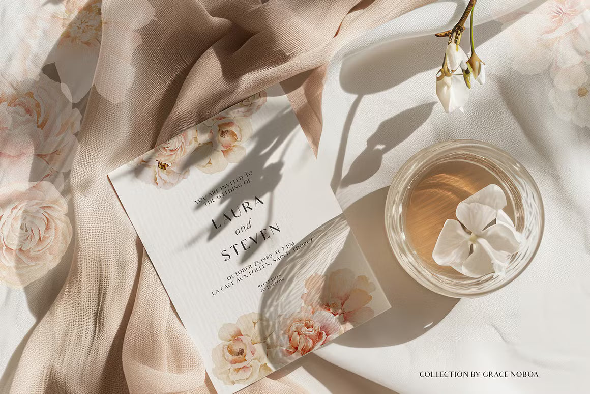 Peach watercolor flowers collection clipart