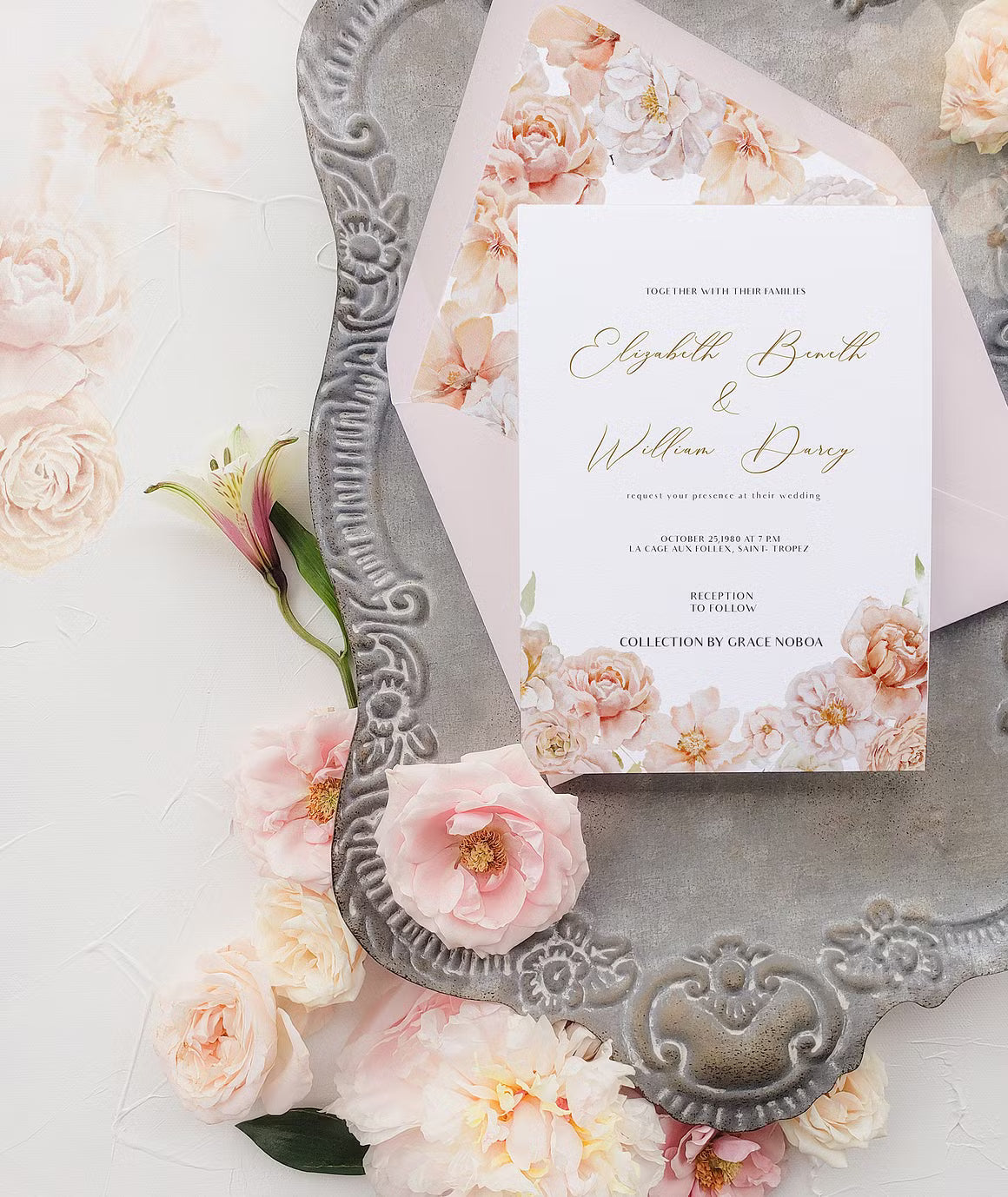 Peach watercolor flowers collection clipart