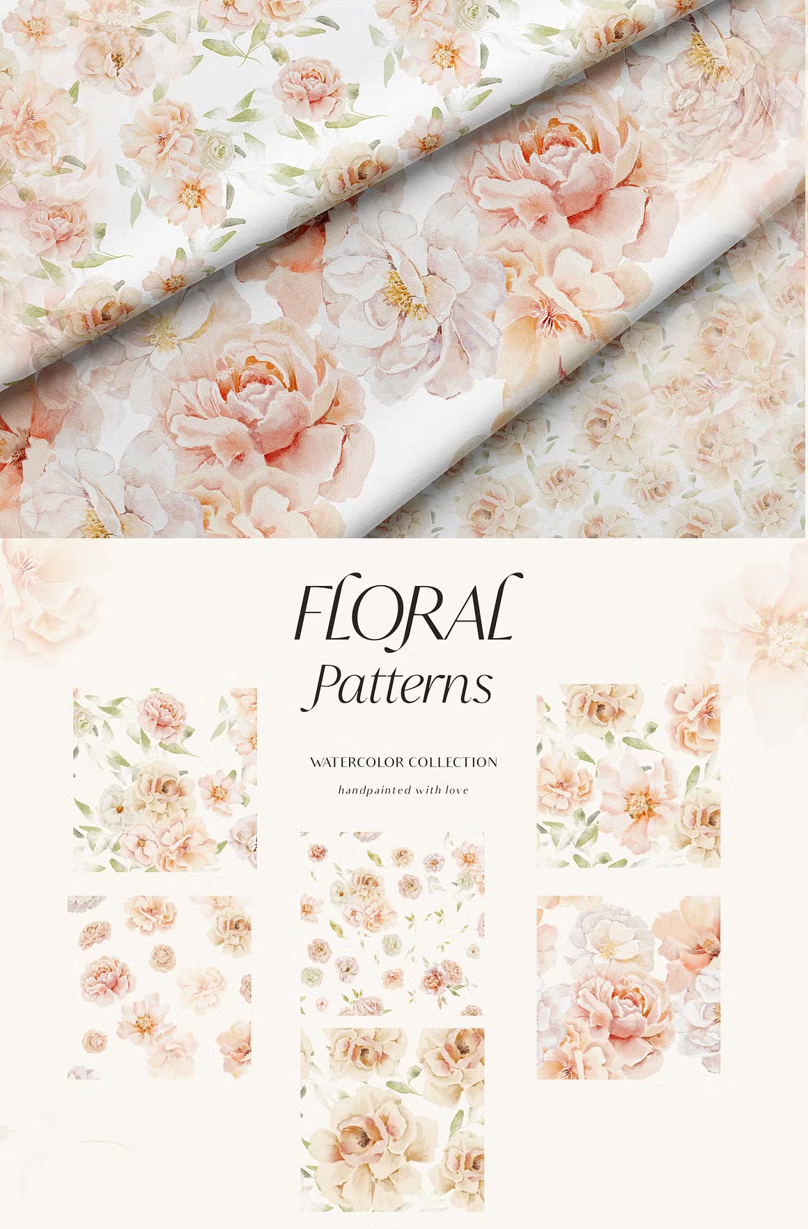Peach watercolor flowers collection clipart