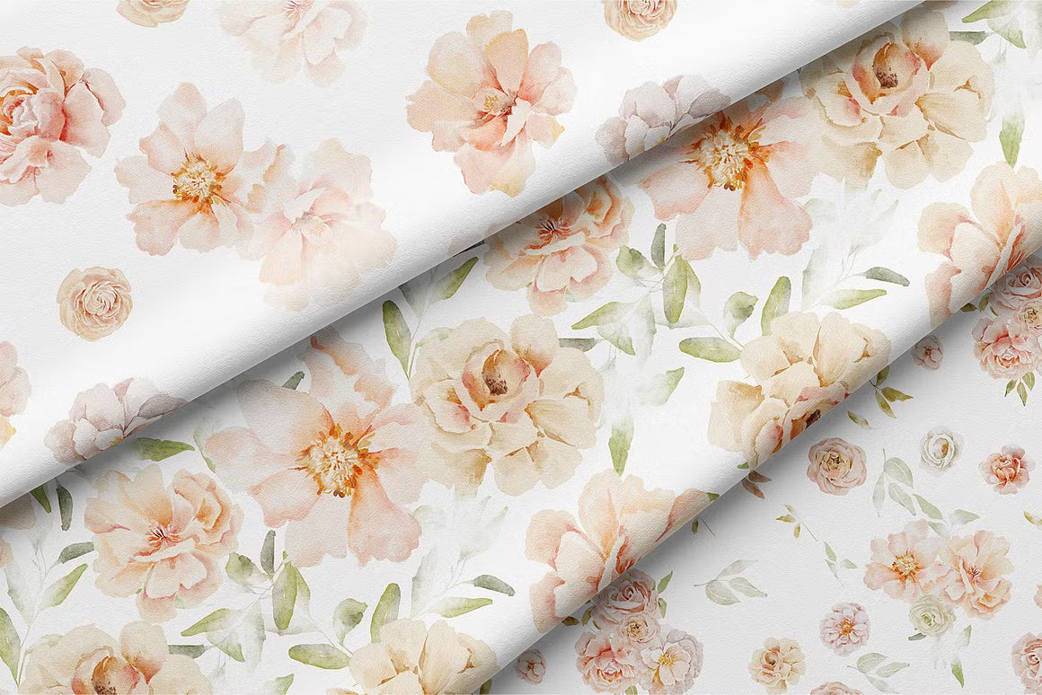 Peach watercolor flowers collection clipart