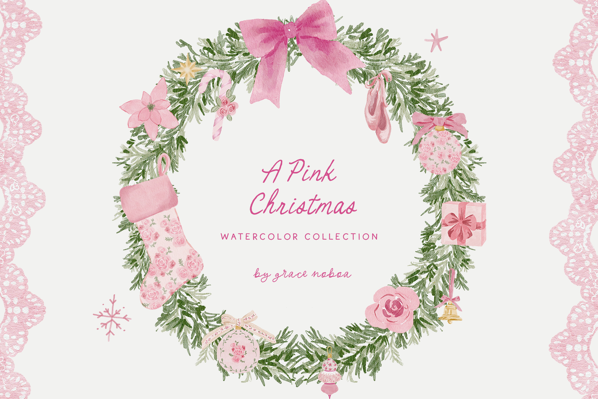 Pink Christmas coquette floral santa claus, grandmillenial holiday