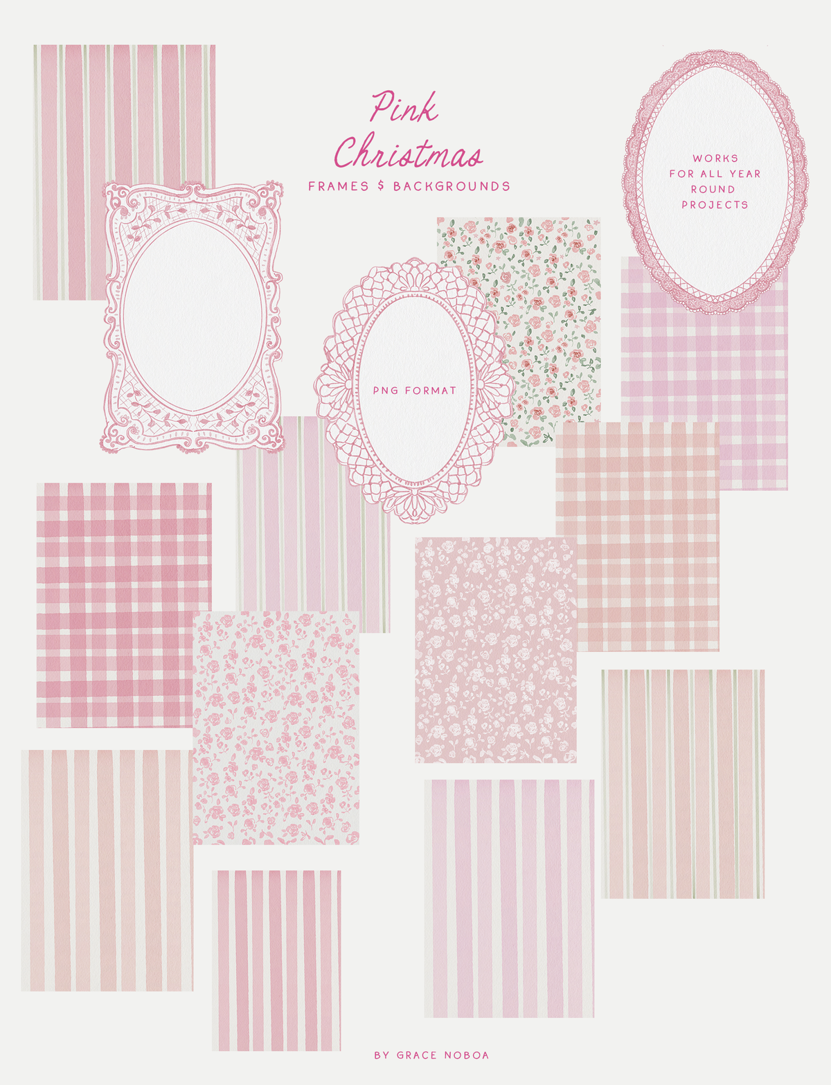 Pink Christmas coquette floral santa claus, grandmillenial holiday