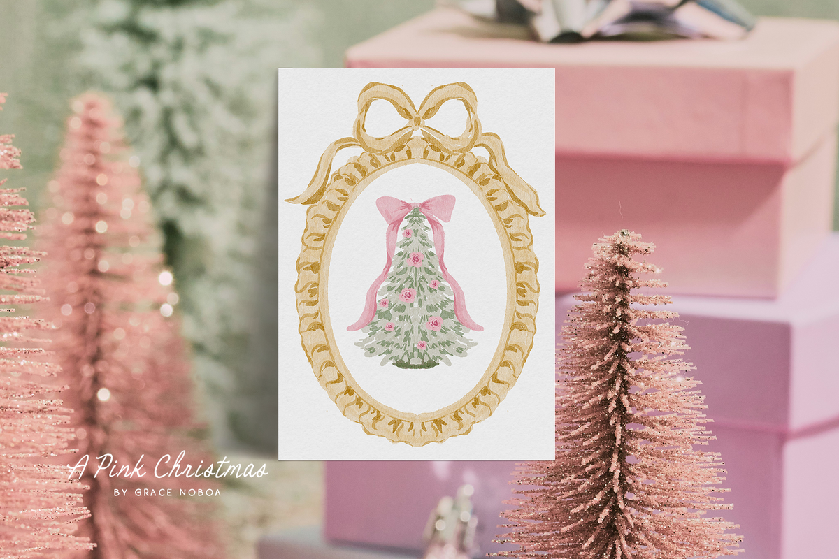 Pink Christmas coquette floral santa claus, grandmillenial holiday