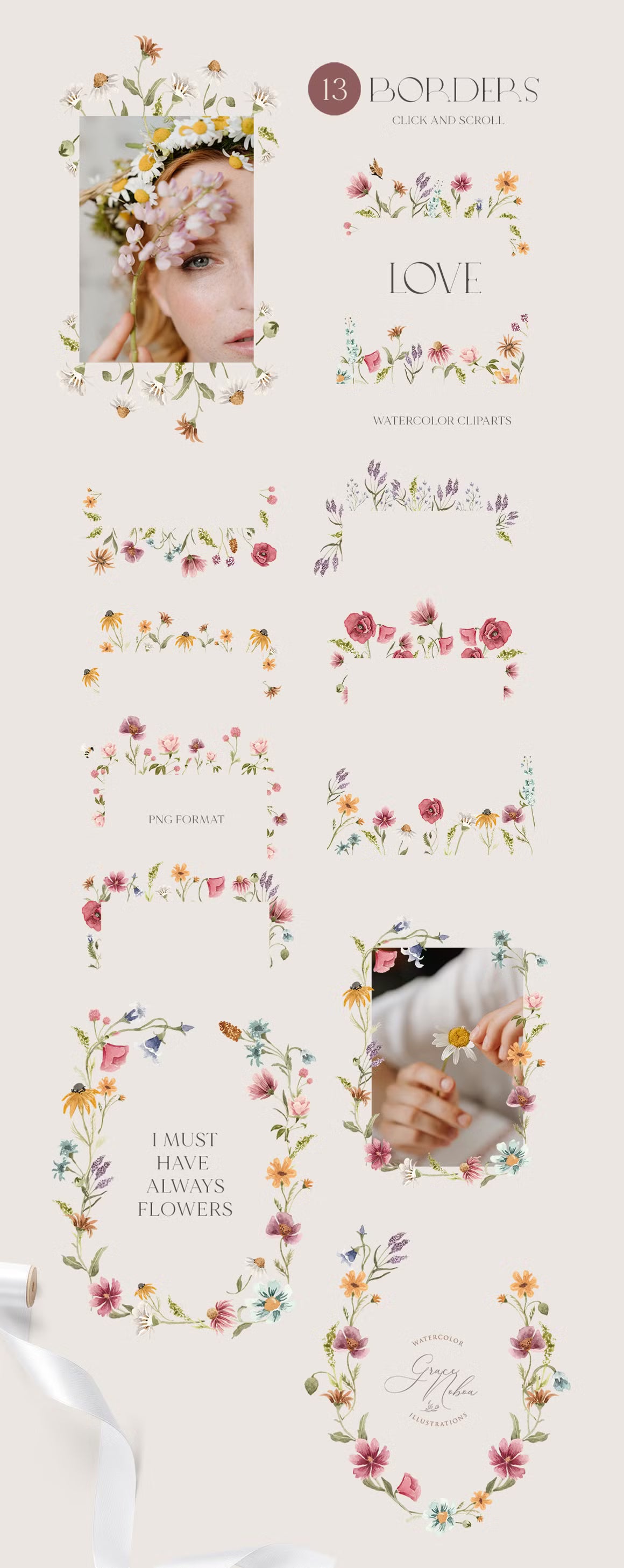 Wildflower Whimsical Tiny Bright florals clipart