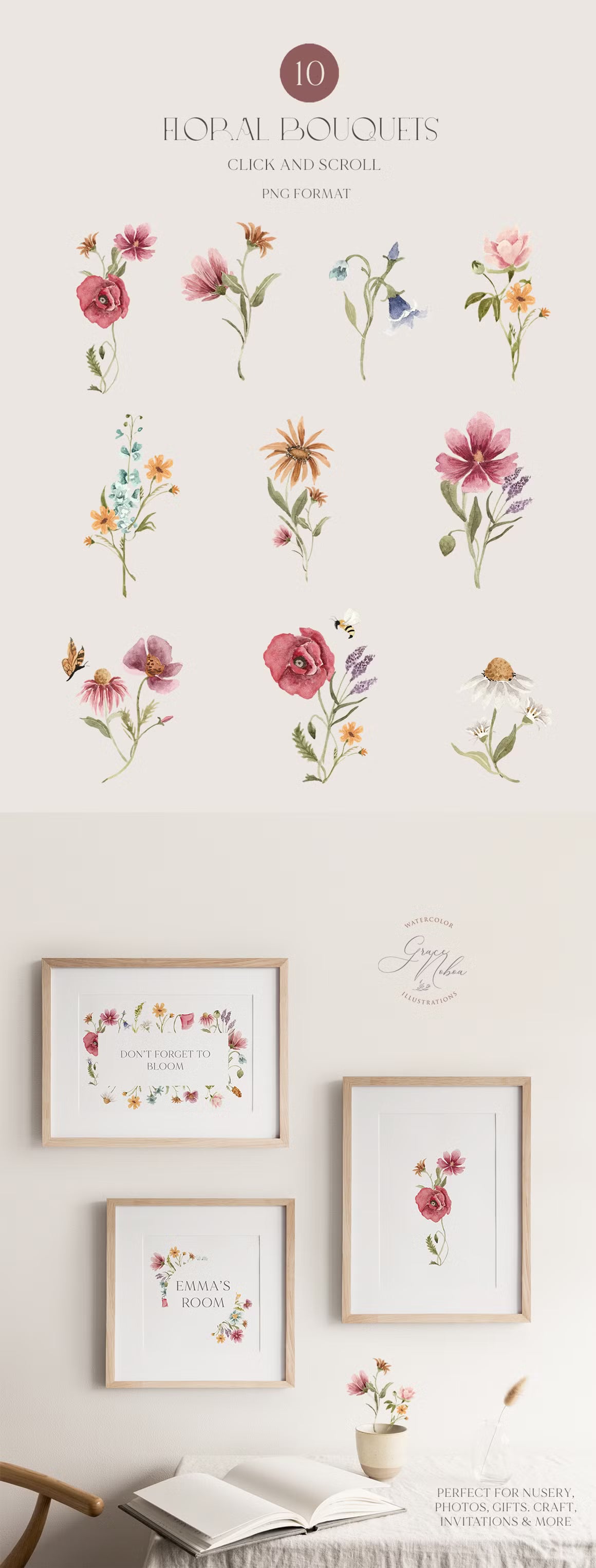 Wildflower Whimsical Tiny Bright florals clipart