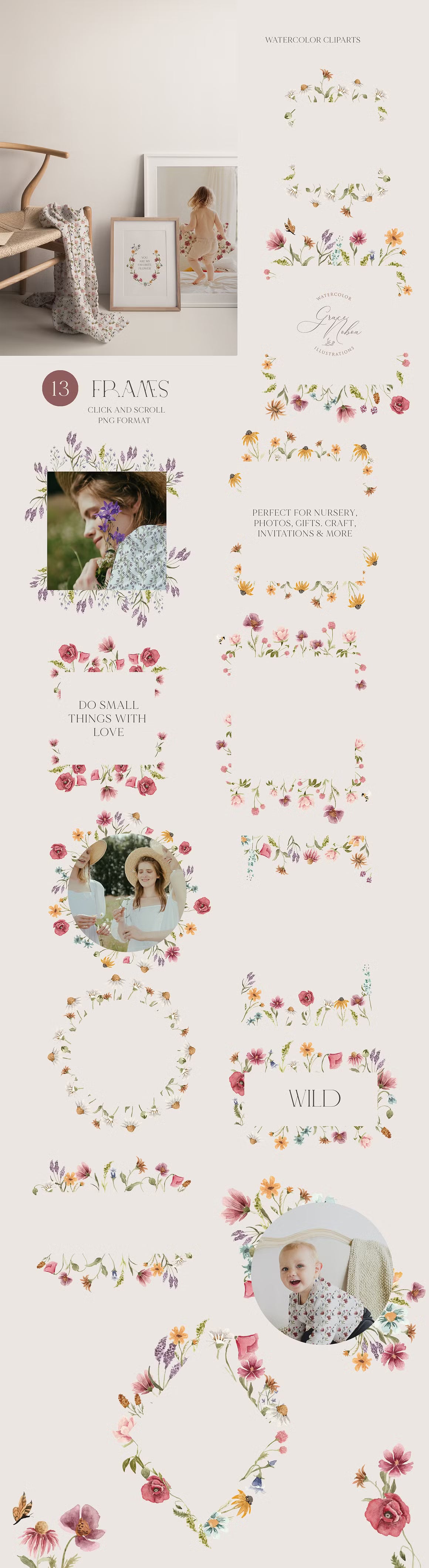 Wildflower Whimsical Tiny Bright florals clipart