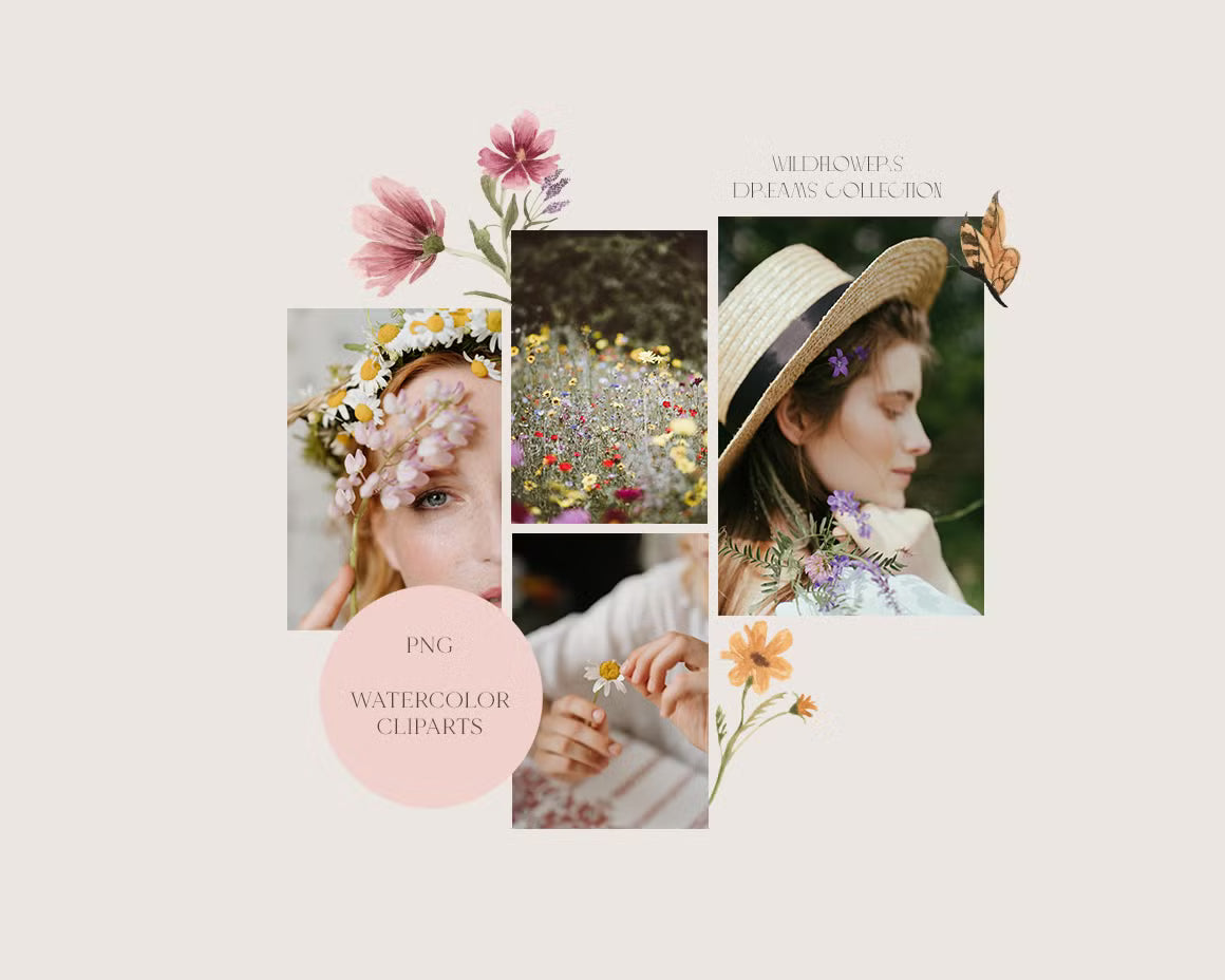 Wildflower Whimsical Tiny Bright florals clipart