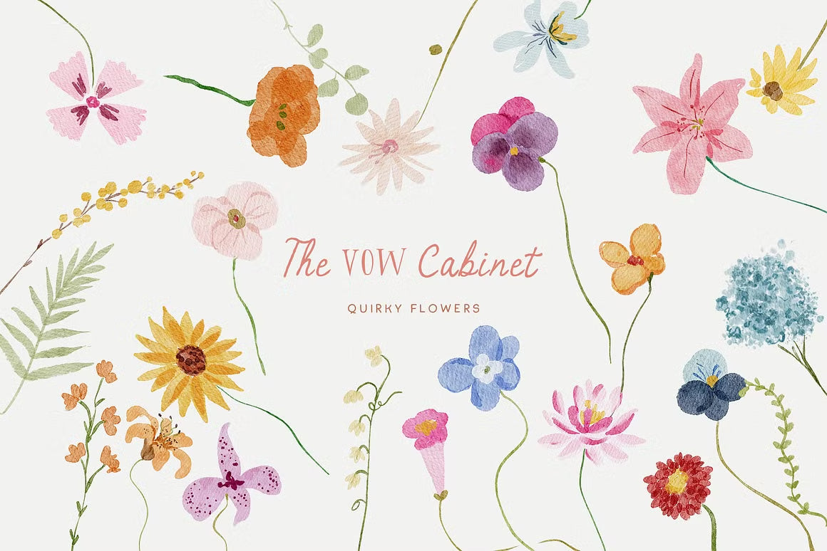 Handmade summer spring quirky icons dolce vita whimsical wedding cliparts