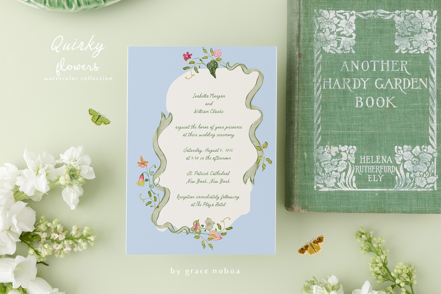 Watercolor quirky and whimsical summer spring flowers for fun and colorful stationary