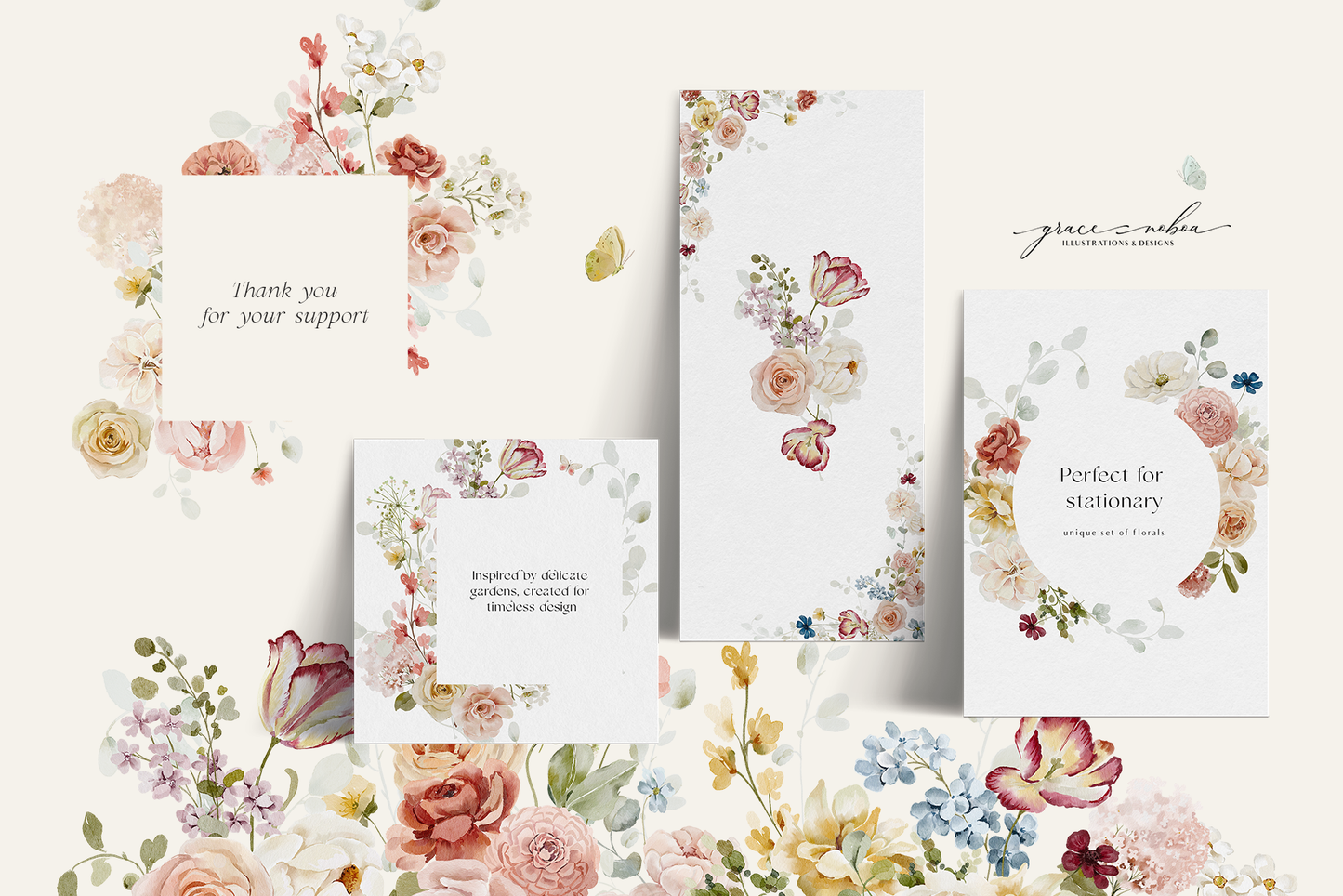 Watercolor Bright Garden flowers clipart collection