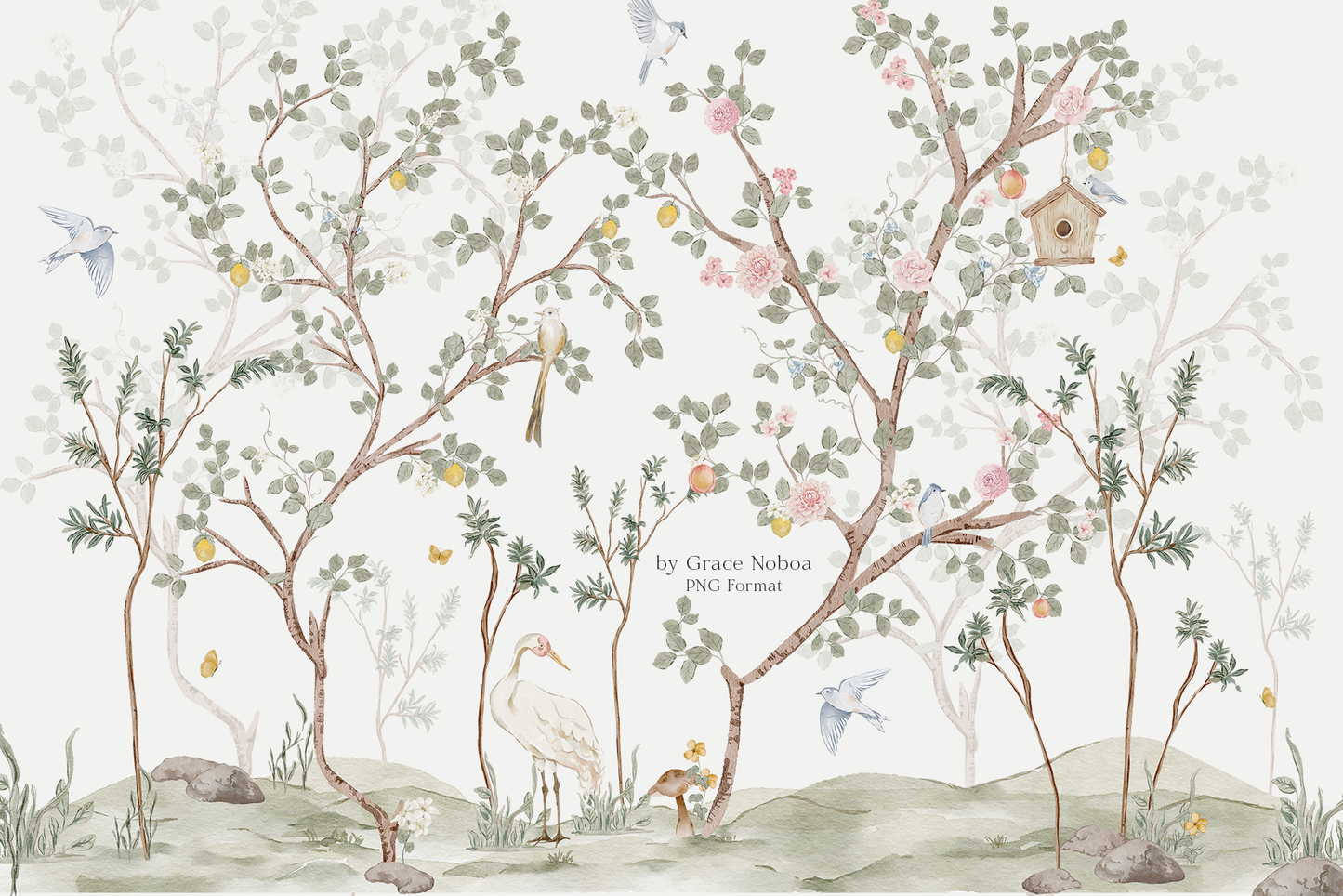 Watercolor woodland chinoiserie collection