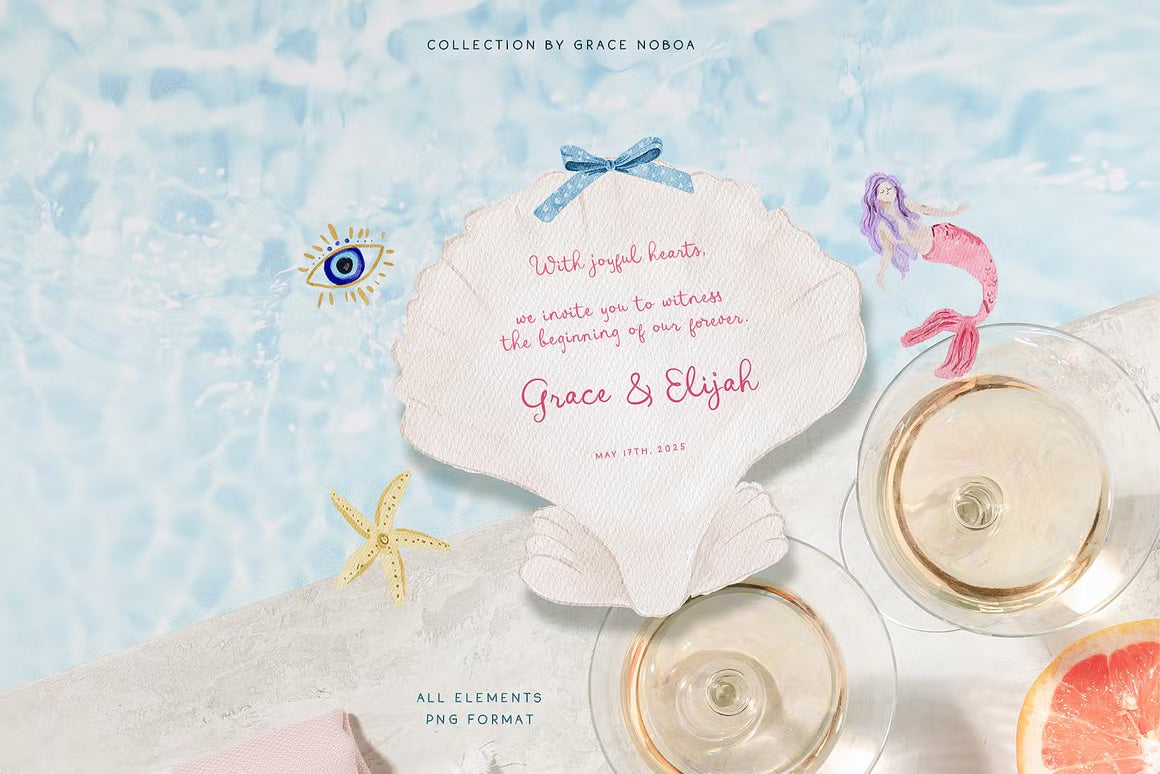 Handmade summer spring quirky icons dolce vita whimsical wedding cliparts