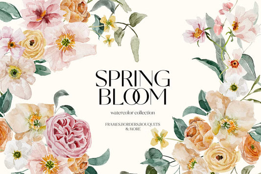 Spring summer flowers watercolor set