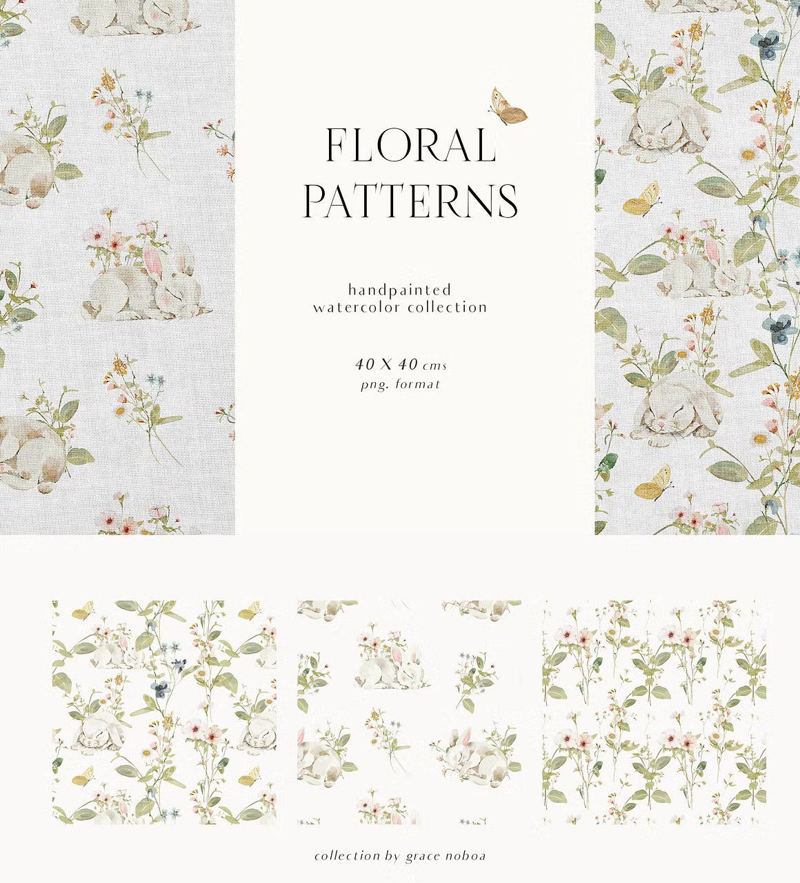 Watercolor Bunny & Wildflowers set