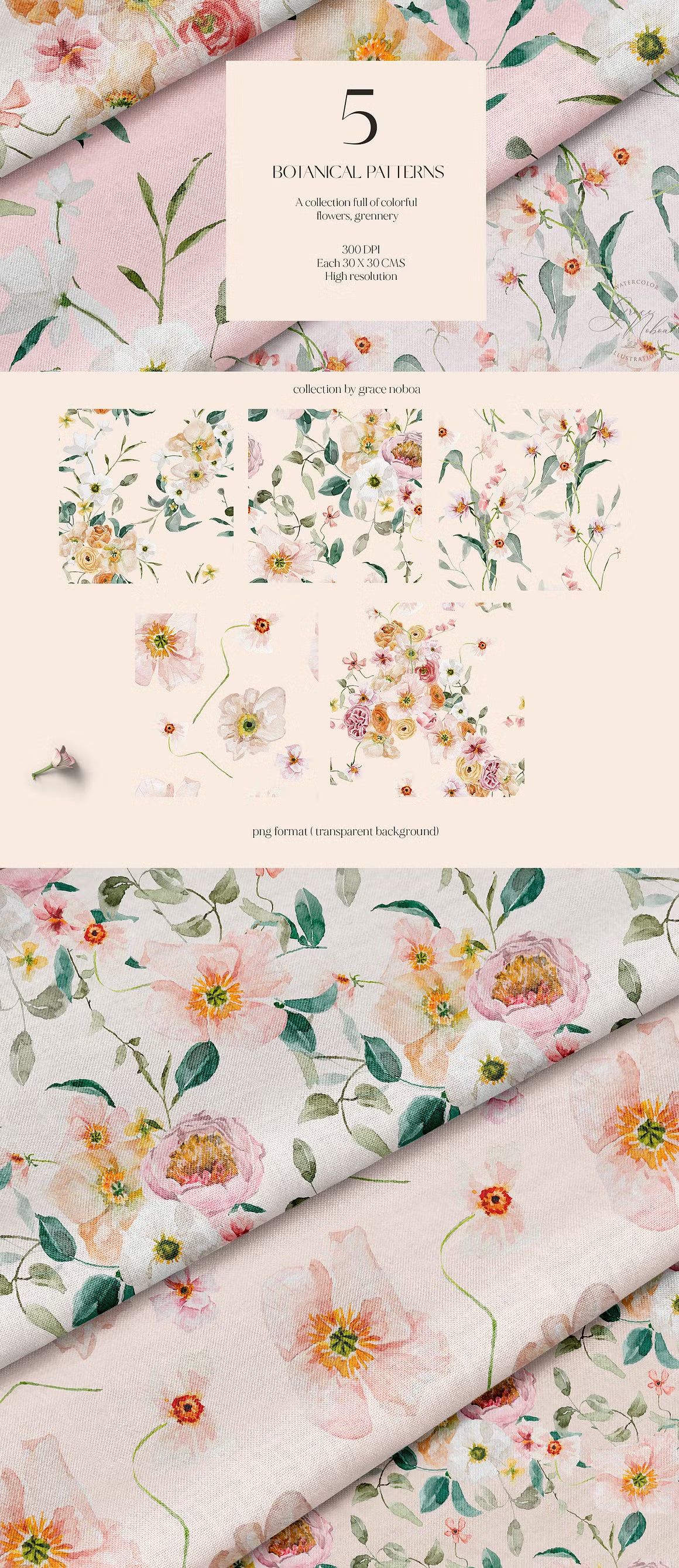 Spring summer flowers watercolor set
