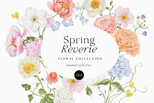 watercolor spring summer garden flowers set