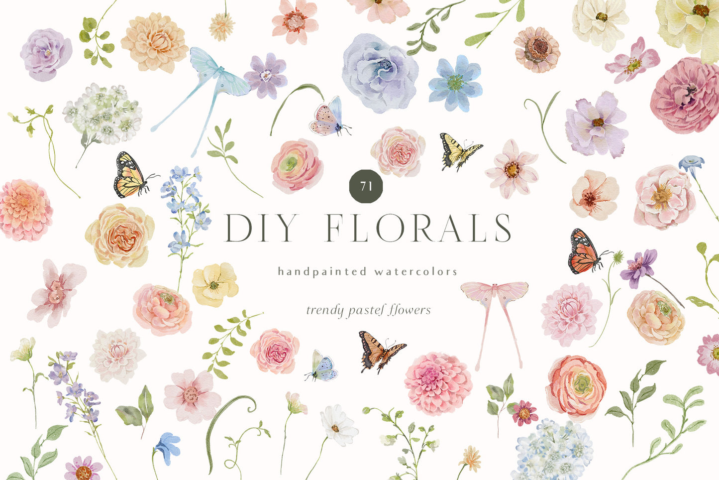 Spring summer pastel flowers clipart