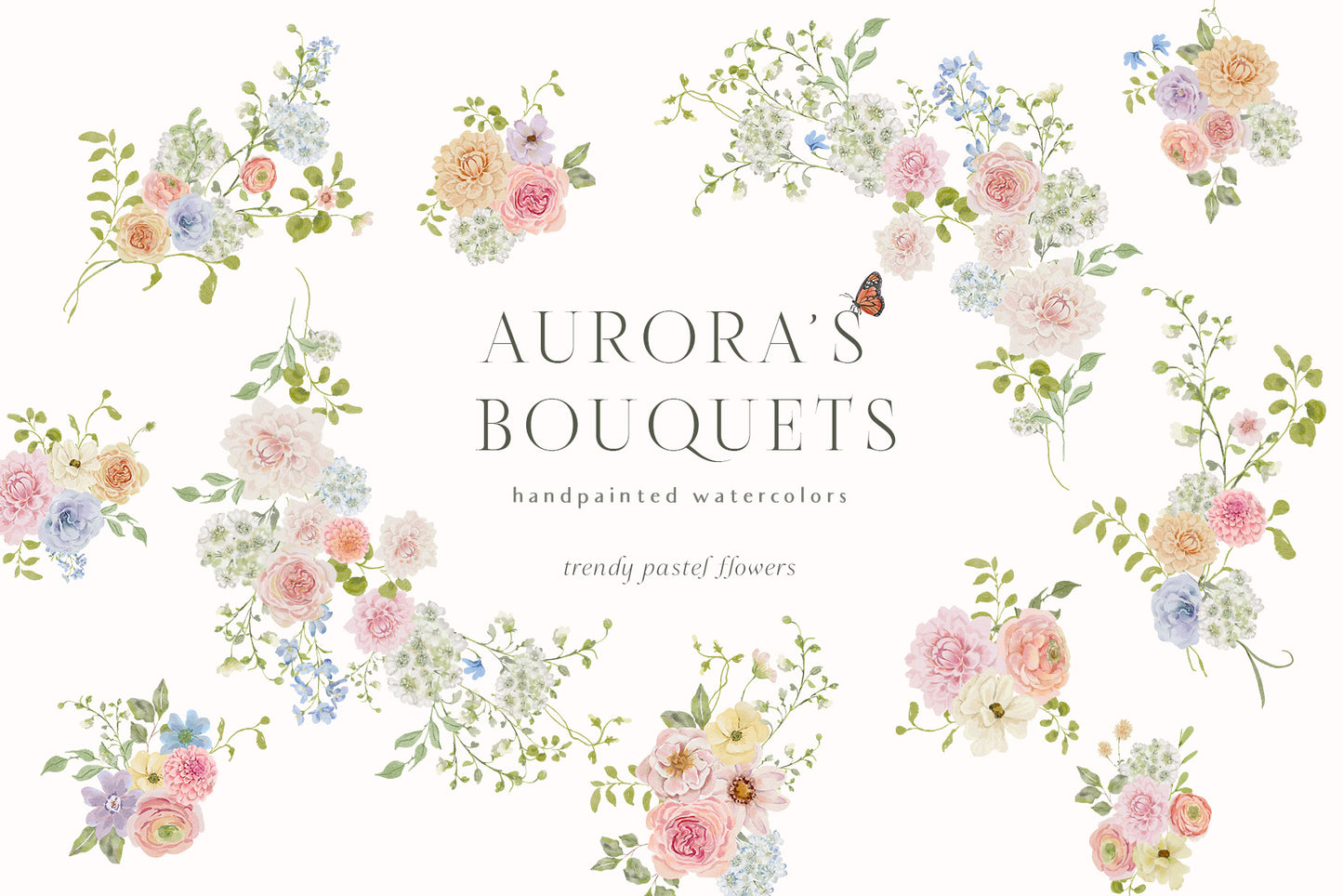 Spring summer pastel flowers clipart