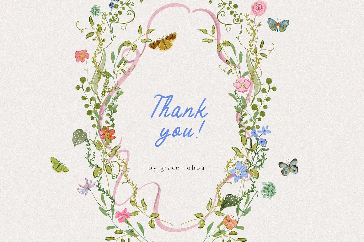 Hand-drawn quirky colorful whimsy wildflowers