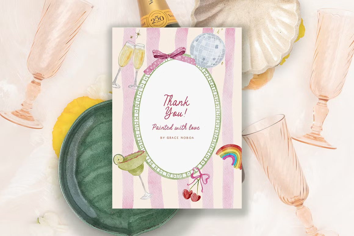 Handmade summer spring quirky icons dolce vita whimsical wedding cliparts