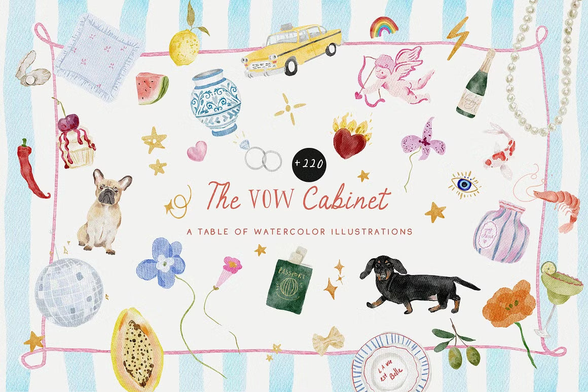 Handmade summer spring quirky icons dolce vita whimsical wedding cliparts