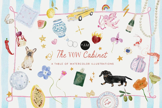 Handmade summer spring quirky icons dolce vita whimsical wedding cliparts