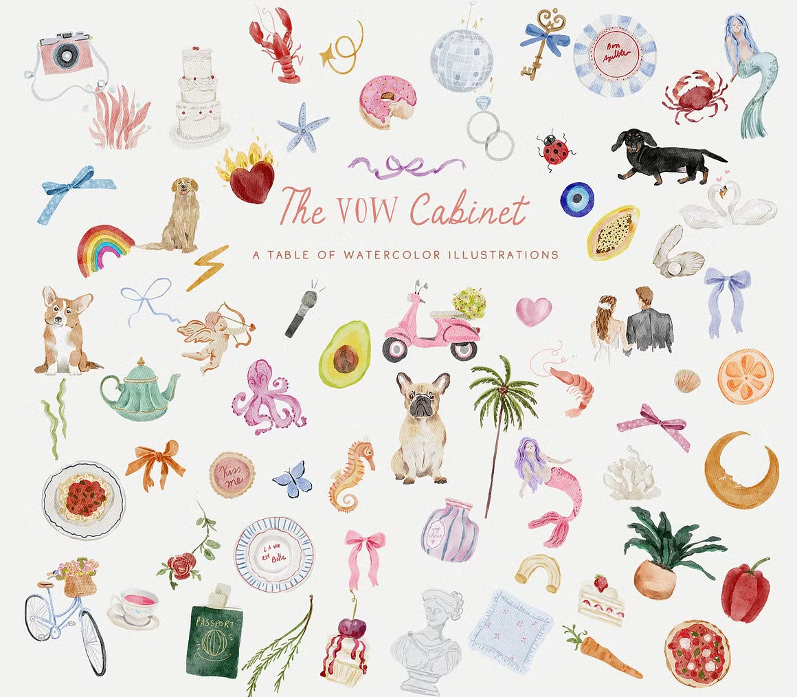 Handmade summer spring quirky icons dolce vita whimsical wedding cliparts