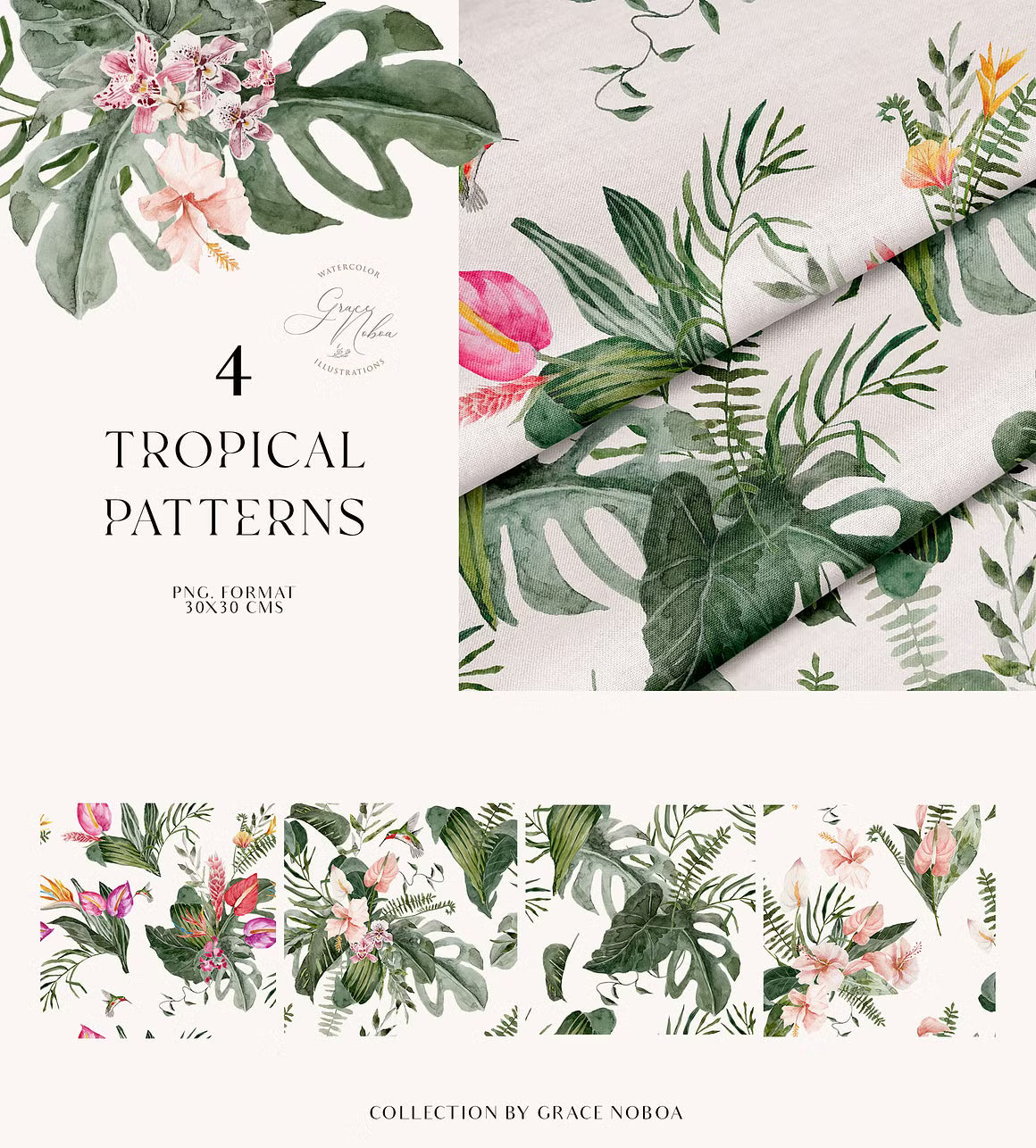 Tropical Summer Exotic floral clipart set