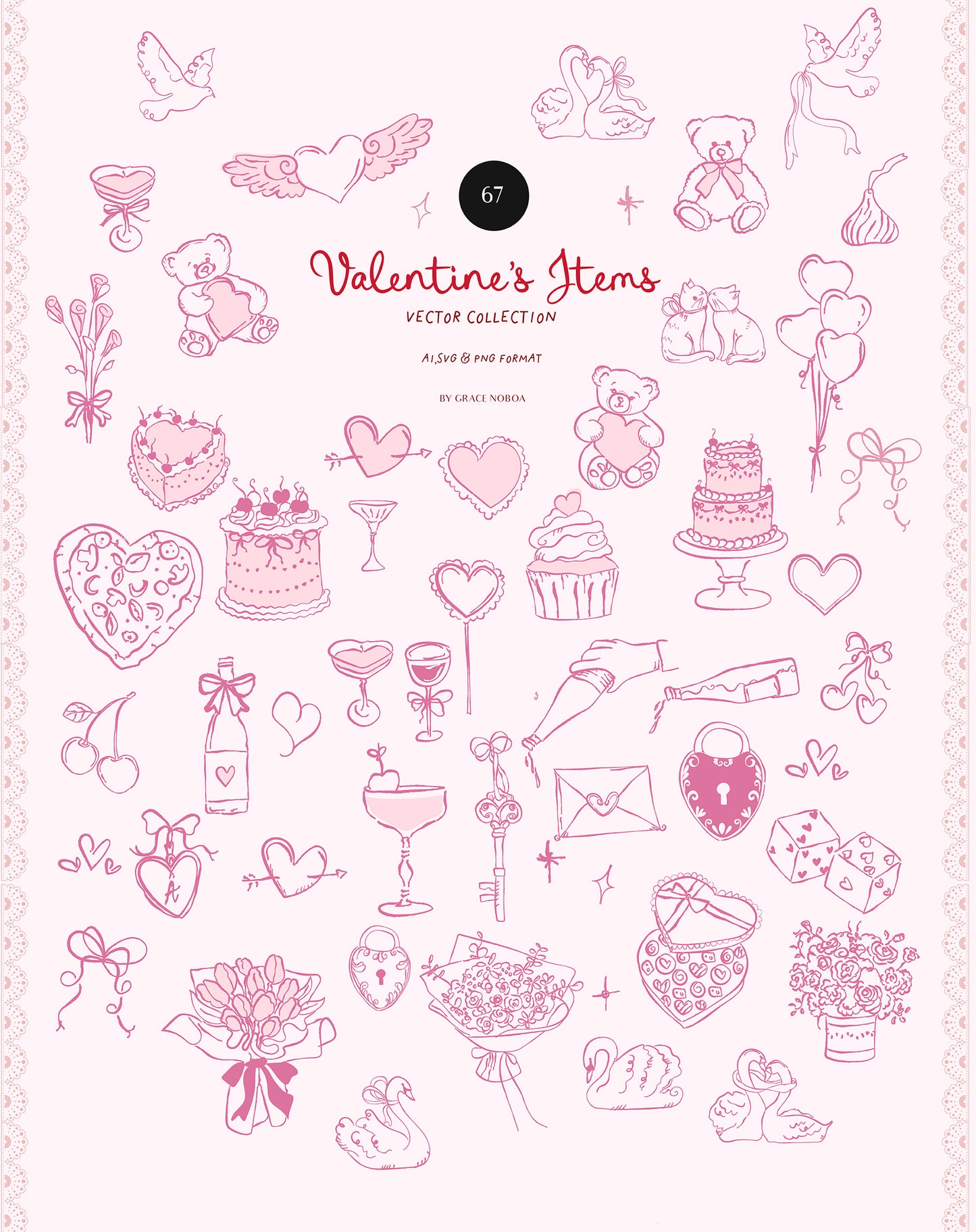 Valentine's day Cherups vintage angel babies, Pink galentines vector illustrations