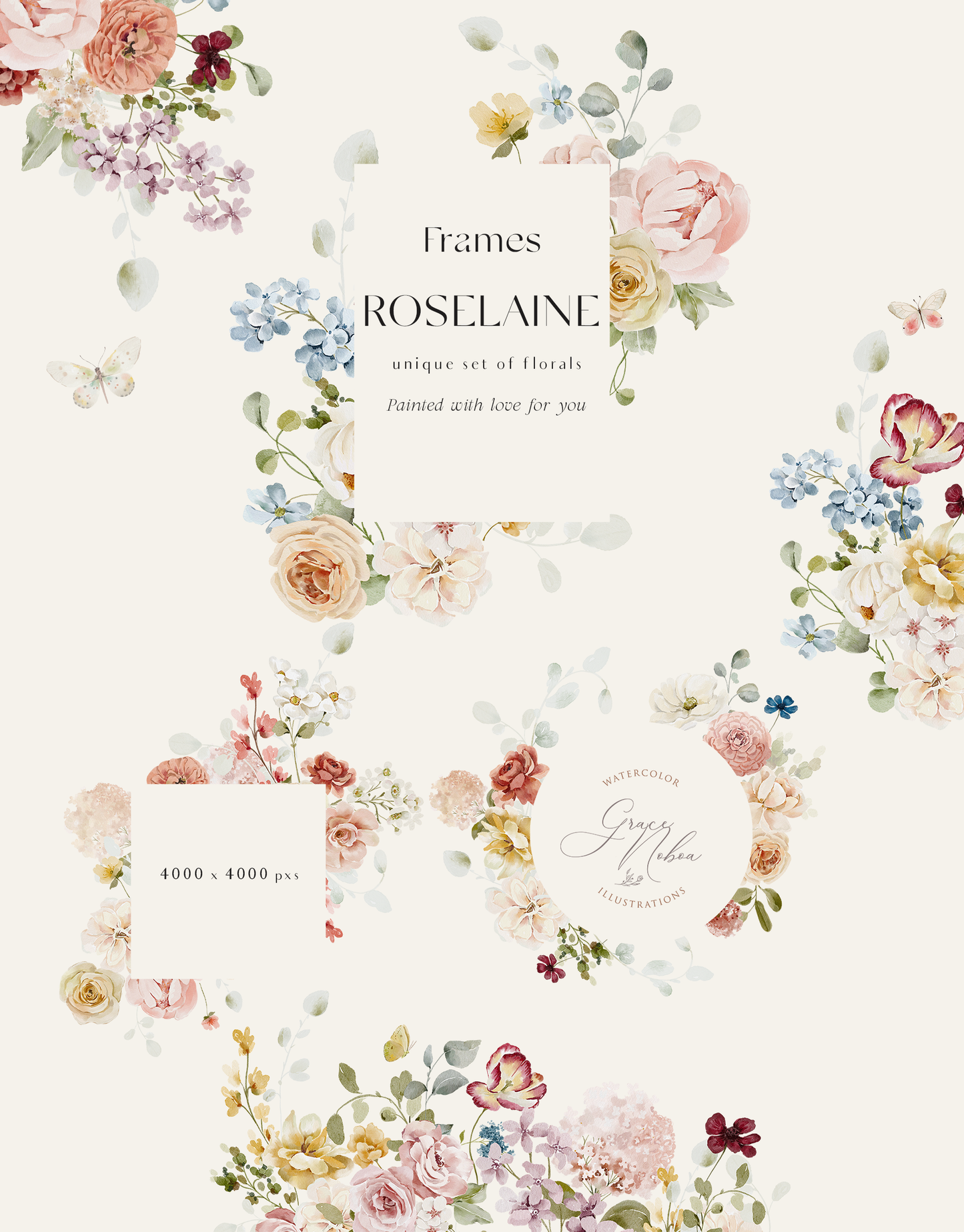 Watercolor Bright Garden flowers clipart collection