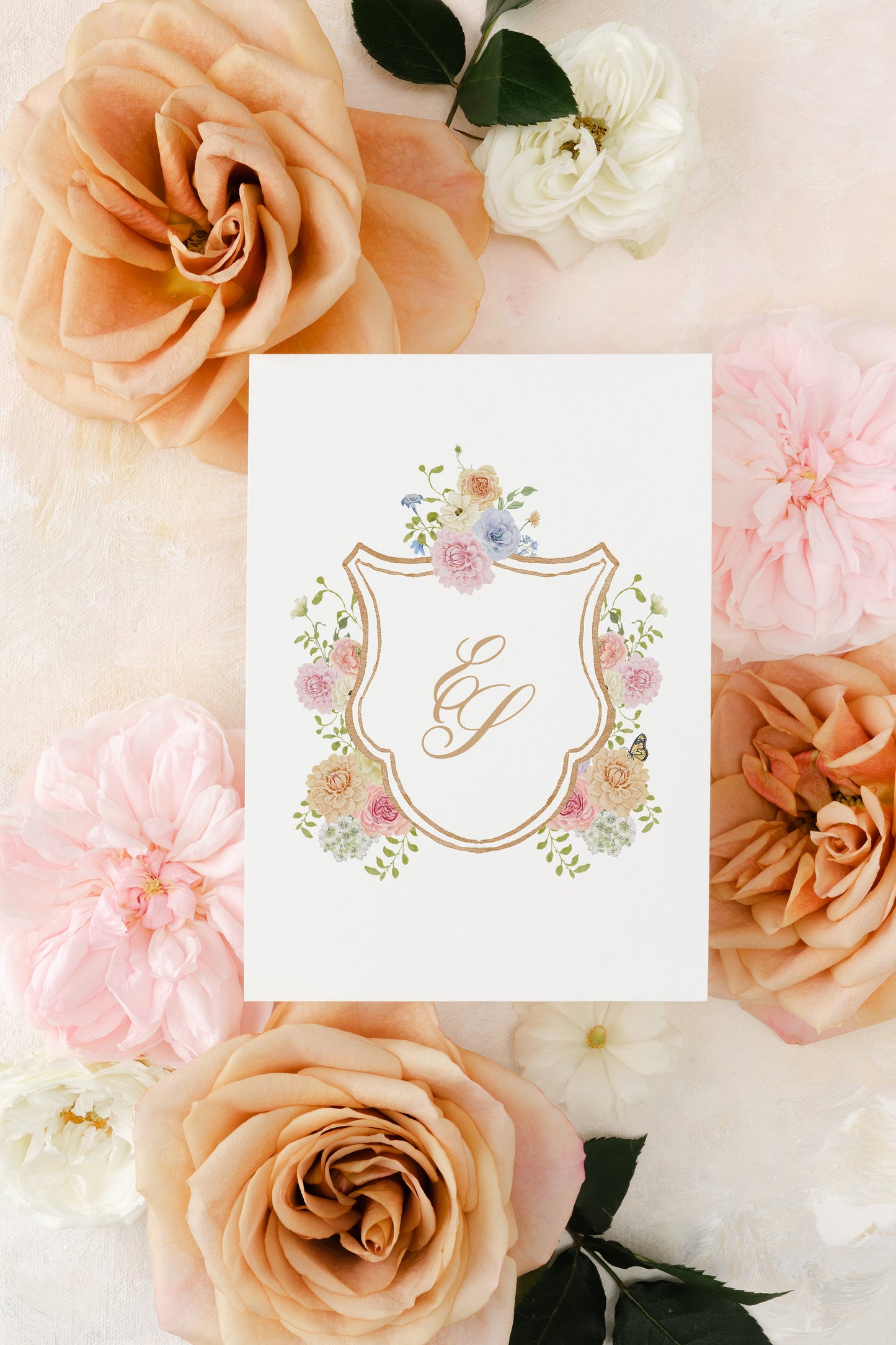 Watercolor pre made spring summer floral crest