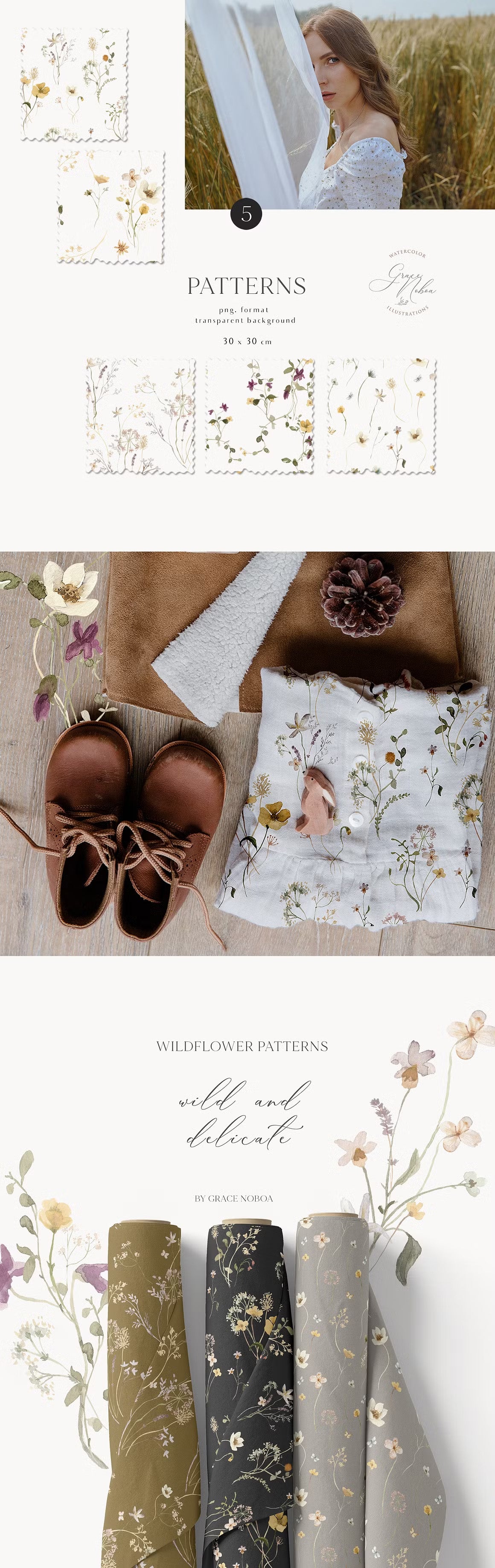 Delicate Stories Wildflowers watercolor flowers clipart