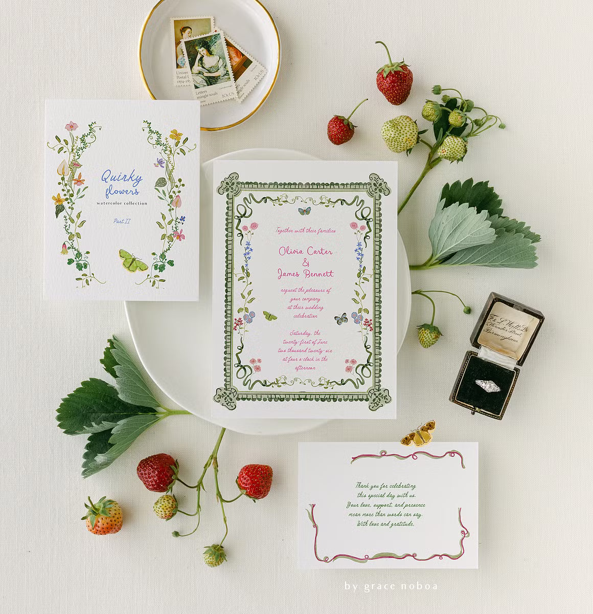 Hand-drawn quirky colorful whimsy wildflowers