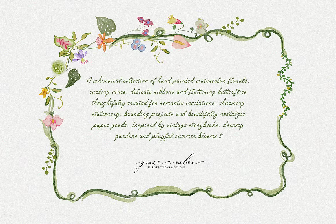 Hand-drawn quirky colorful whimsy wildflowers