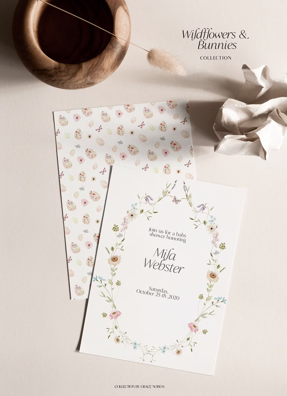 Watercolor wildflowers & Bunnies Set