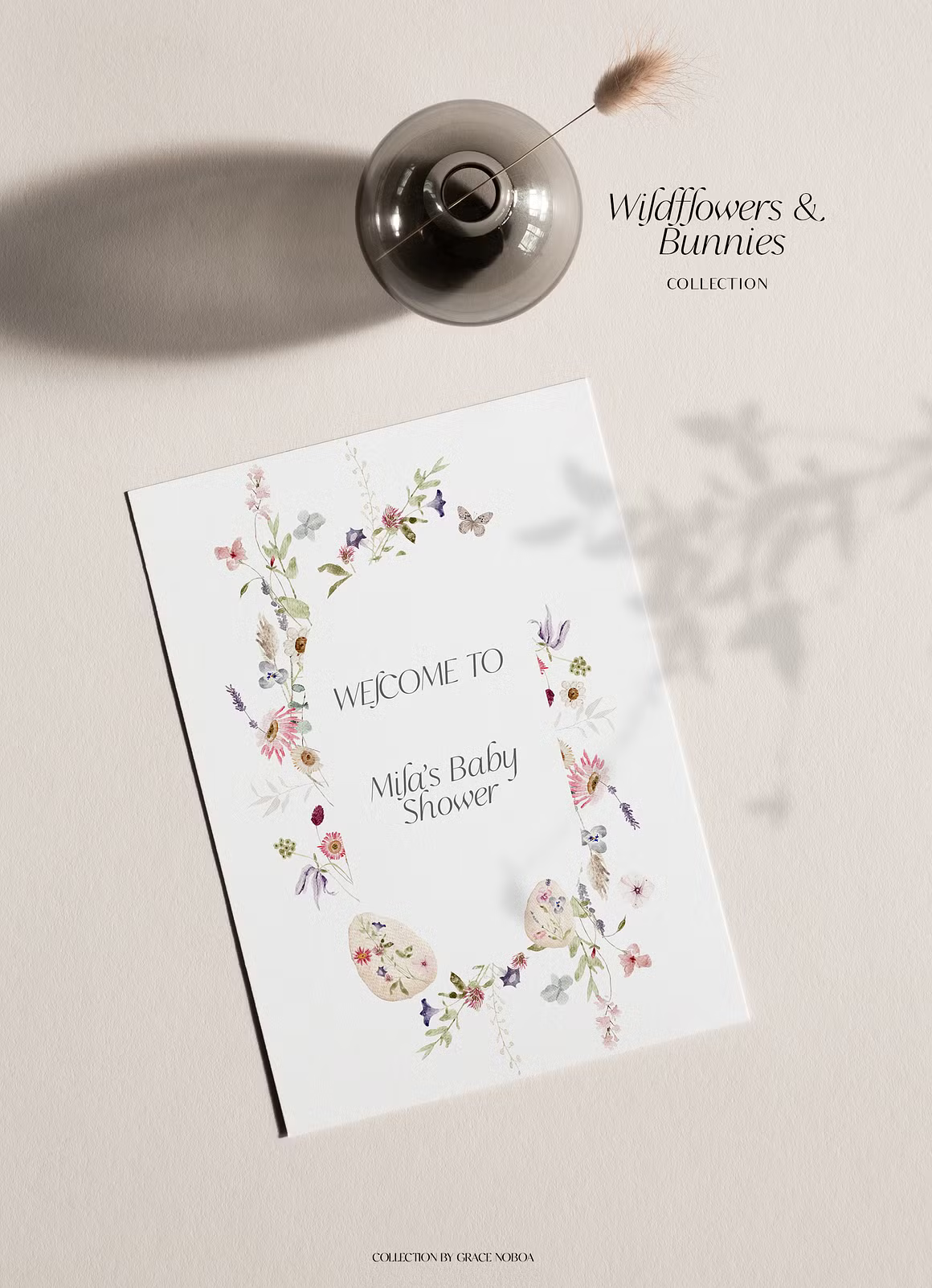 Watercolor wildflowers & Bunnies Set