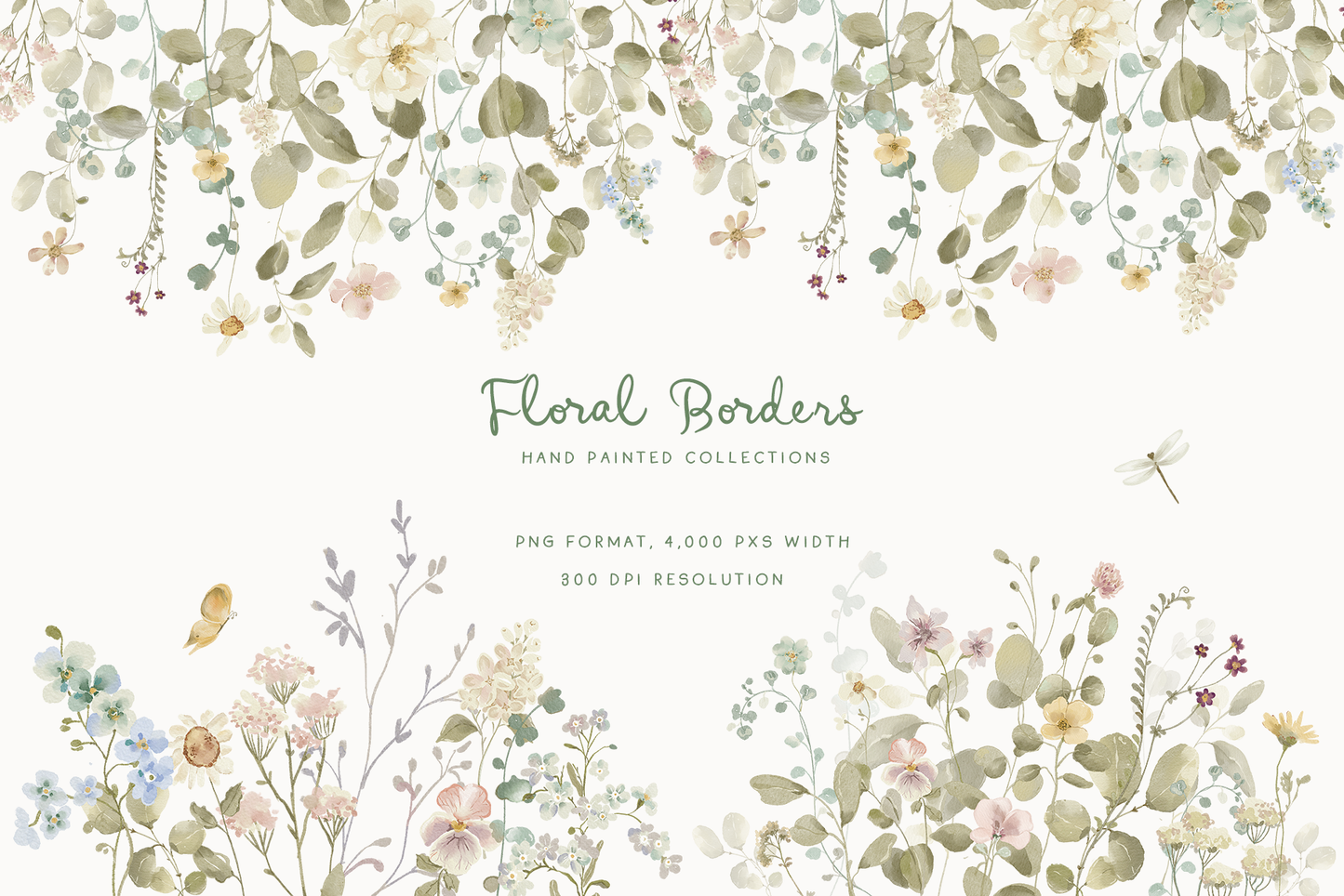 Easter watercolor cottagecore Bunny Spring wildflower meadow set