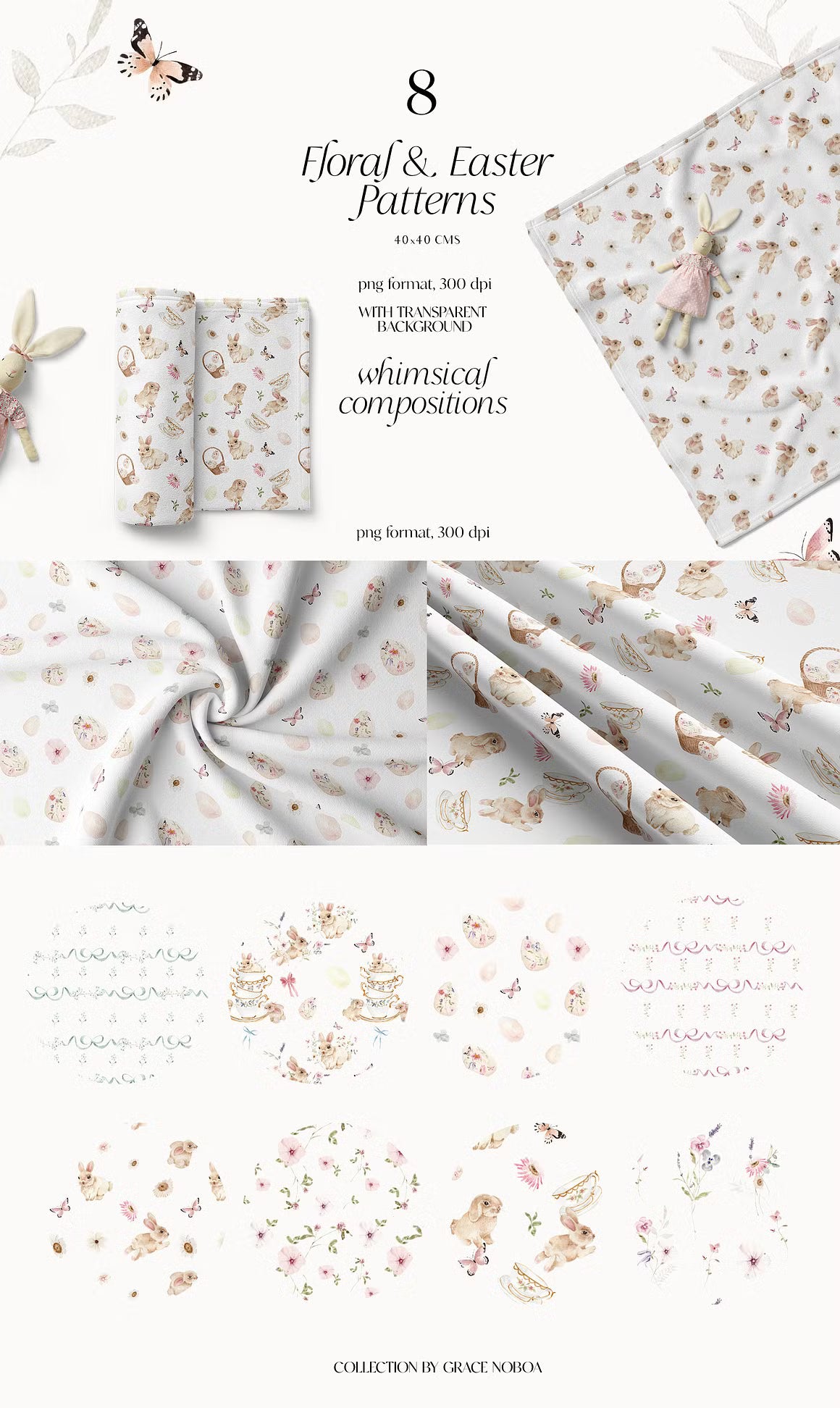 Watercolor wildflowers & Bunnies Set