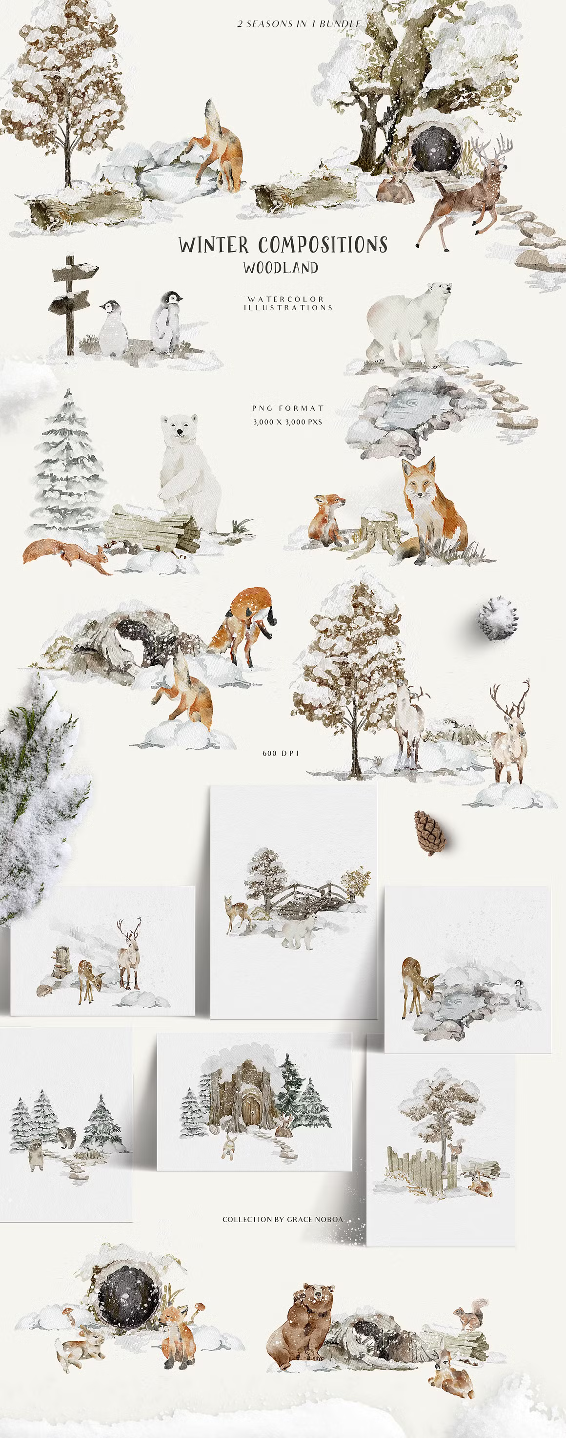 Fall & Winter Woodland Animals set for kids and childrens cliparts