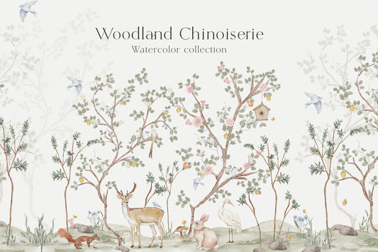 Watercolor woodland chinoiserie collection