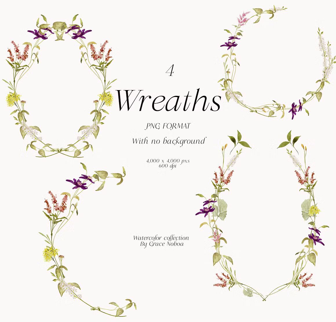 Wildflower spring watercolor floral clipart