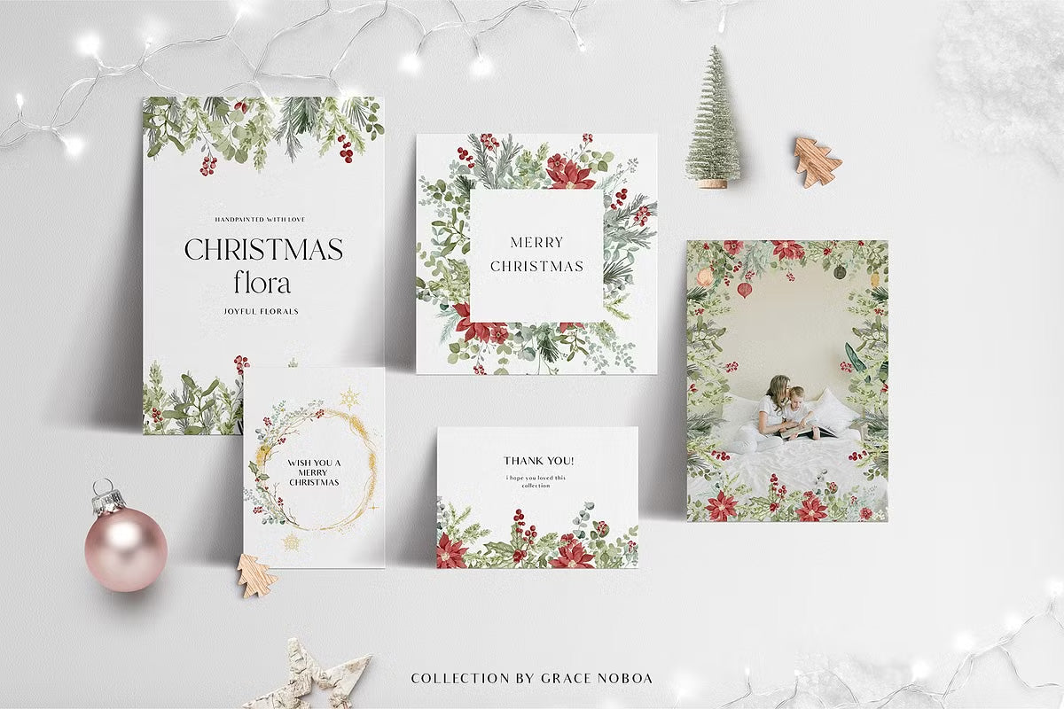 Christmas Floral watercolor graphic clipart