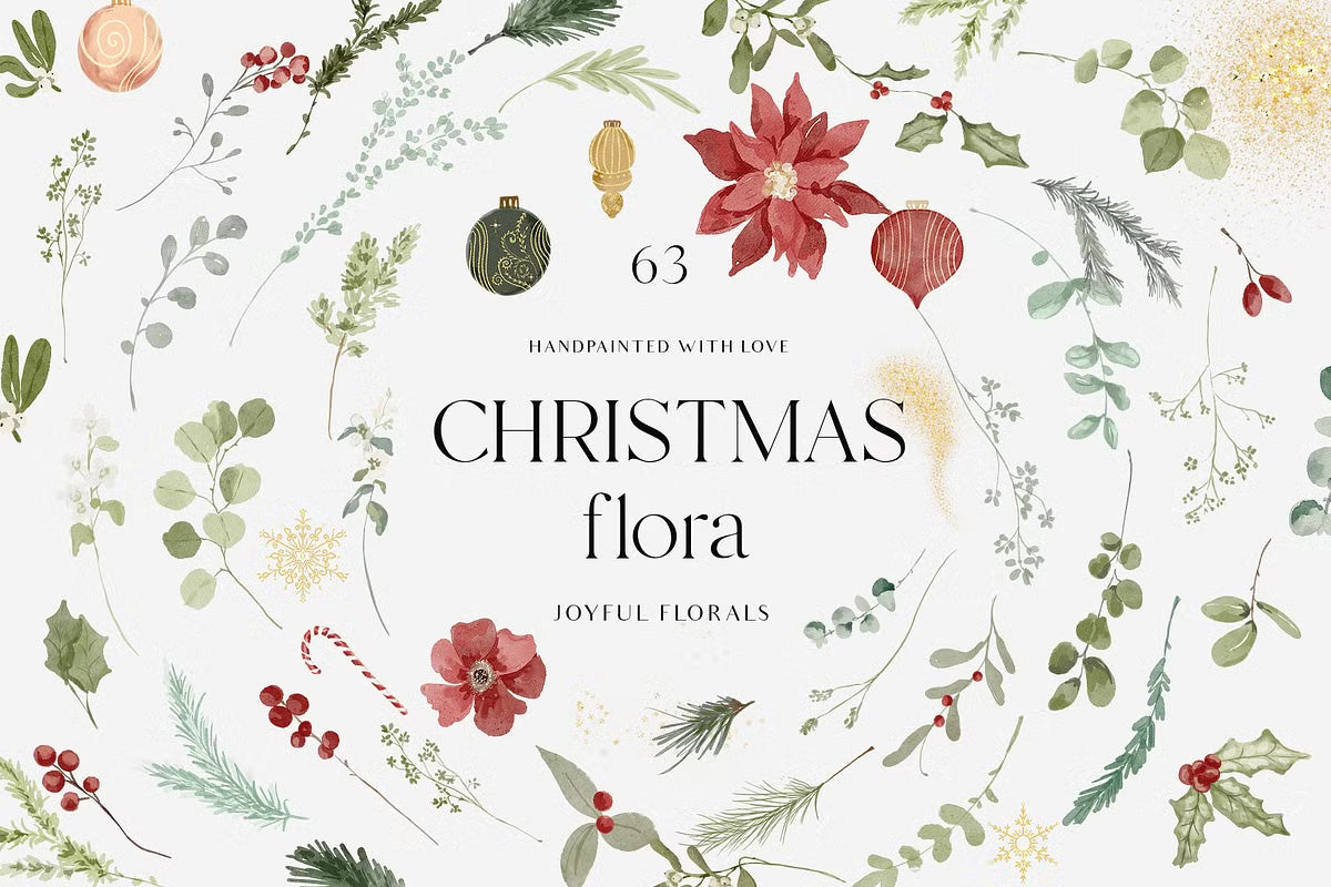 Christmas Floral watercolor graphic clipart