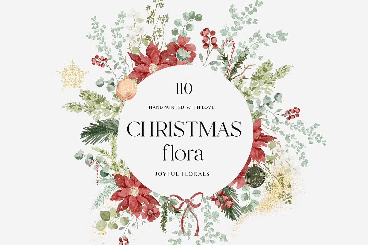 Christmas Floral watercolor graphic clipart