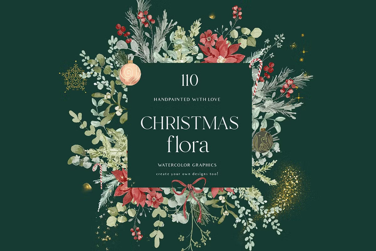 Christmas Floral watercolor graphic clipart