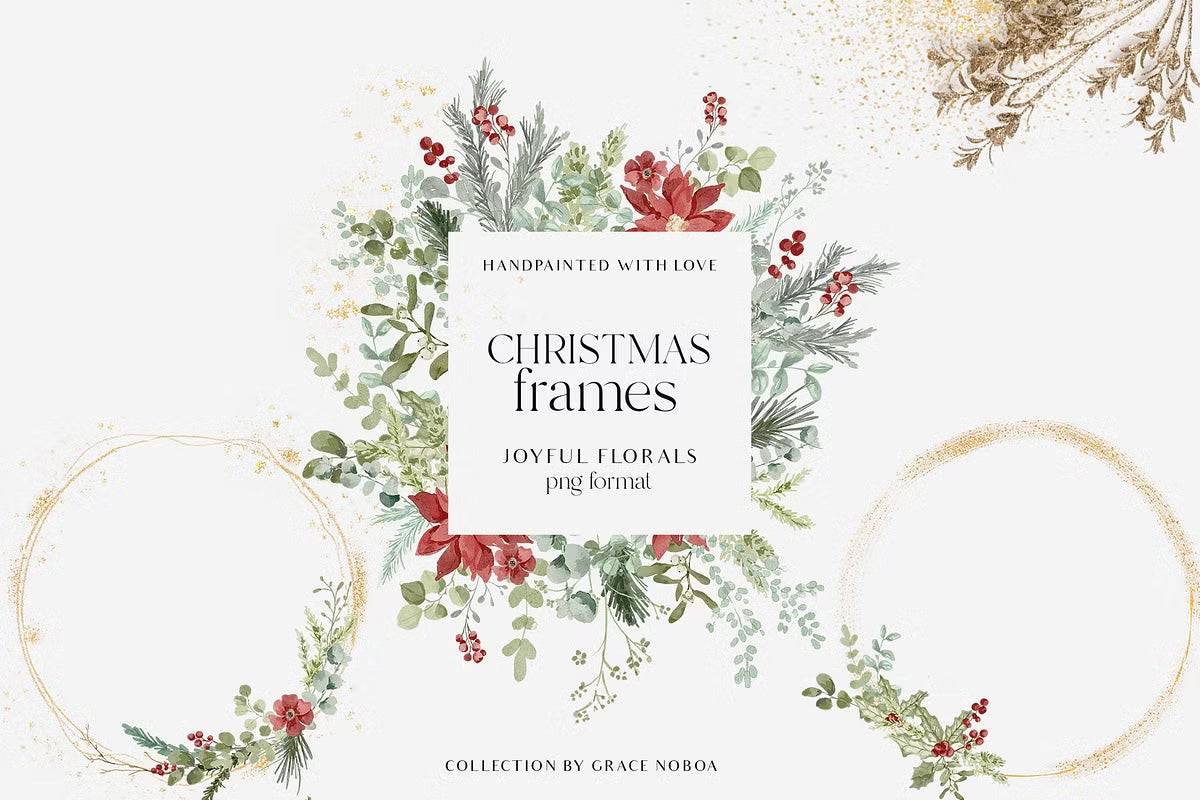 Christmas Floral watercolor graphic clipart